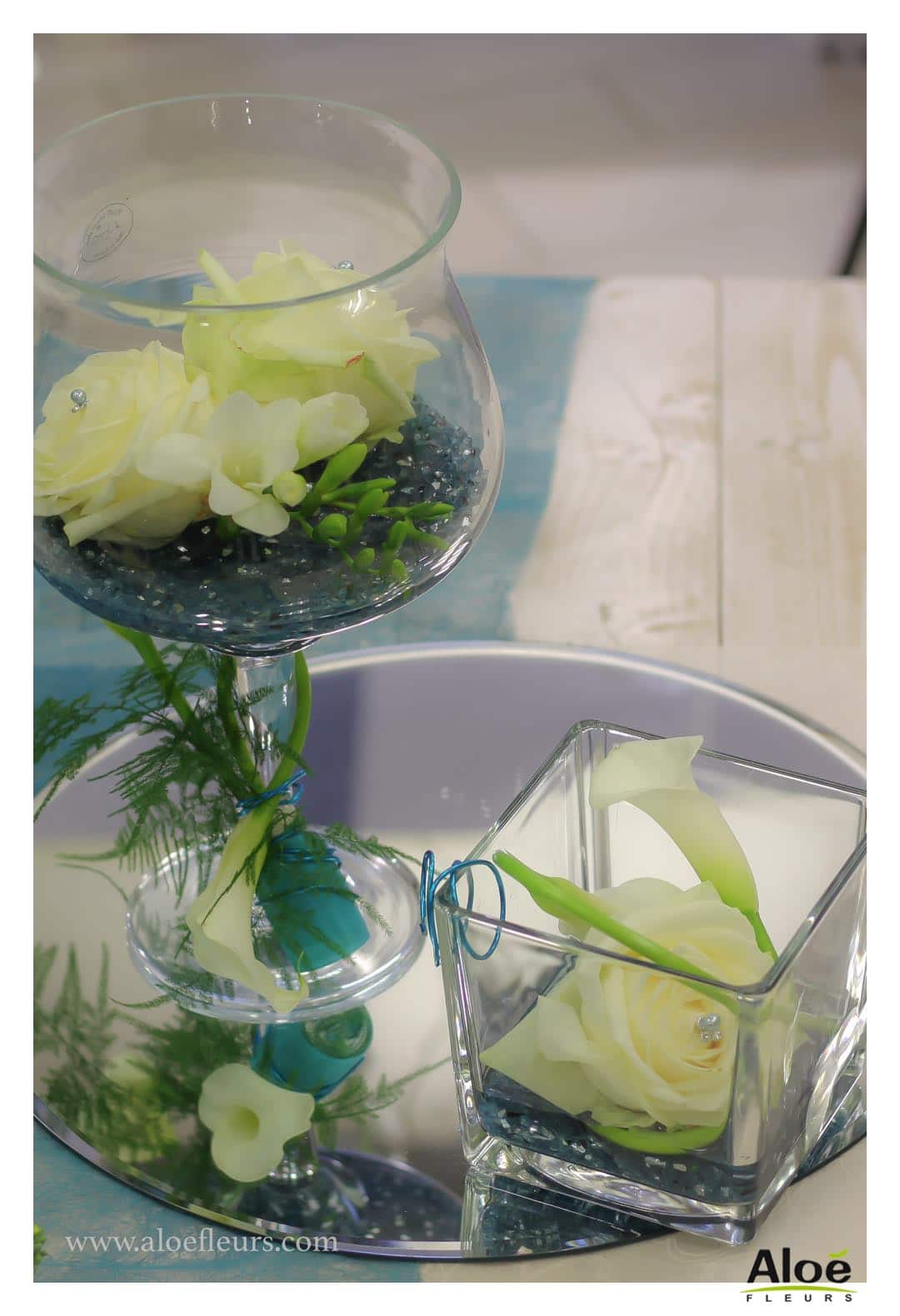 Cadre  Bouquet Mariée Original Orchidées Bleu Turquoise Rose Freesia Et Arum Blanc Aloefleurs.com  9012