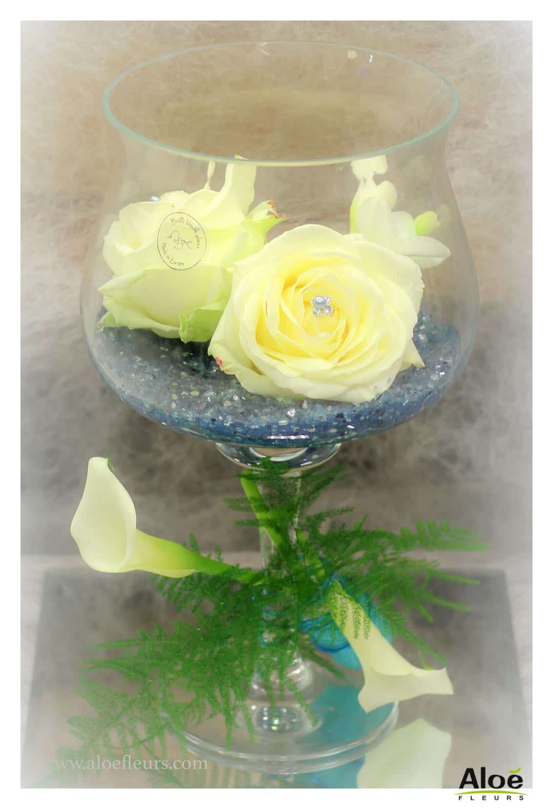 Cadre  Bouquet Mariée Original Orchidées Bleu Turquoise Rose Freesia Et Arum Blanc Aloefleurs.com  9038