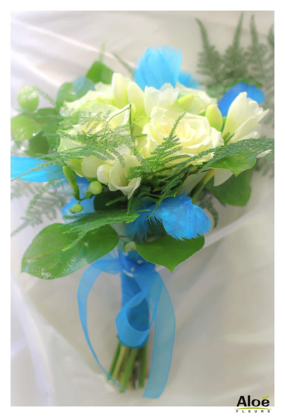 Cadre  Bouquet Mariée Original Orchidées Bleu Turquoise Rose Freesia Et Arum Blanc Aloefleurs.com  9048
