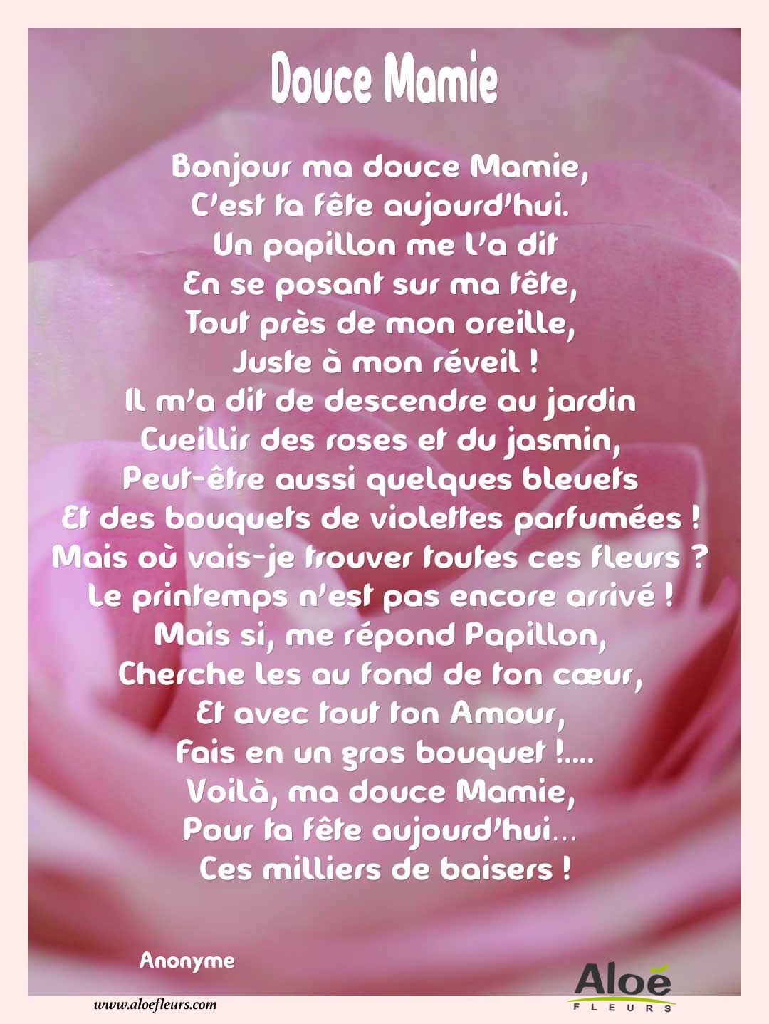 Poemes Fete Des Grands Meres 2016 Aloefleurs.com   Douce Mamie