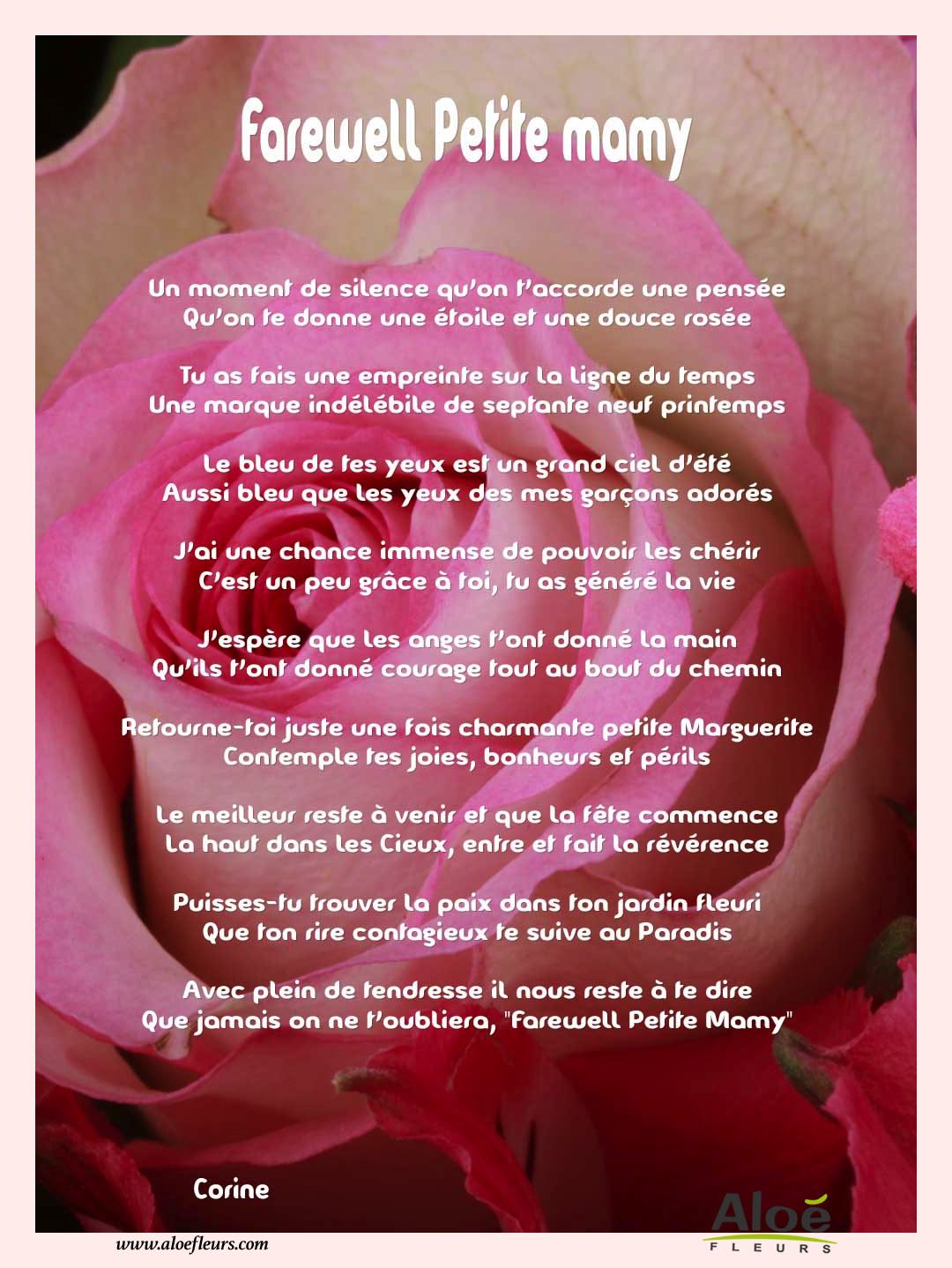 Poemes Fete Des Grands Meres 2016 Aloefleurs.com   Farewell Petite Mamy 