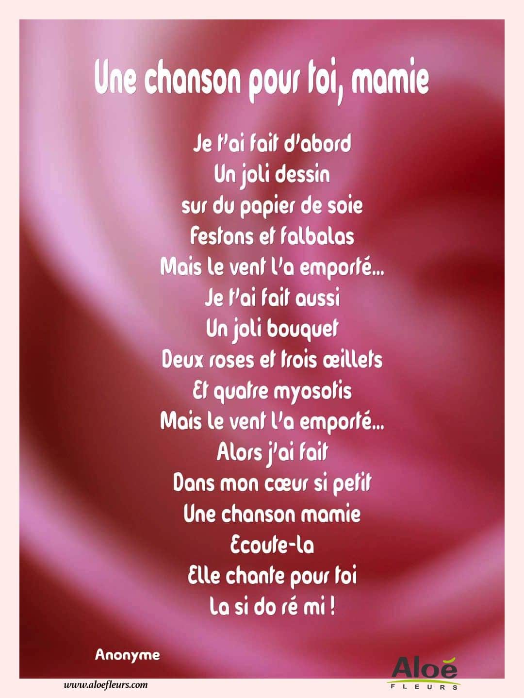 Poemes Fete Des Grands Meres 2016 Aloefleurs.com   Une Chanson Pour Toi, Mamie 
