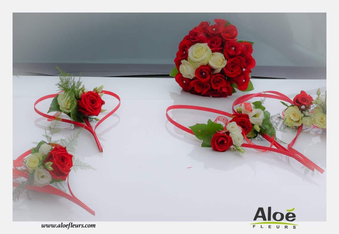 Mariage Tradition Rose Rouge Et Blanche  AloéFleurs    3072