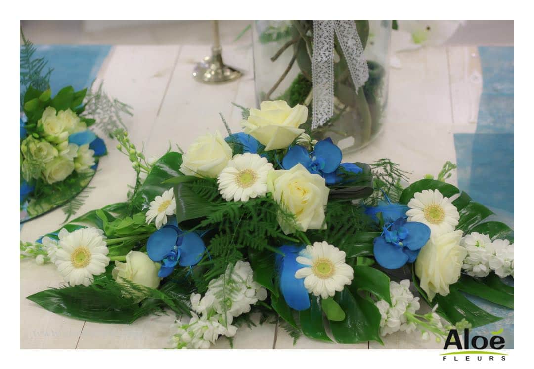 Cadre  Bouquet Mariée Original Orchidées Bleu Turquoise Rose Freesia Et Arum Blanc Aloefleurs.com  9013